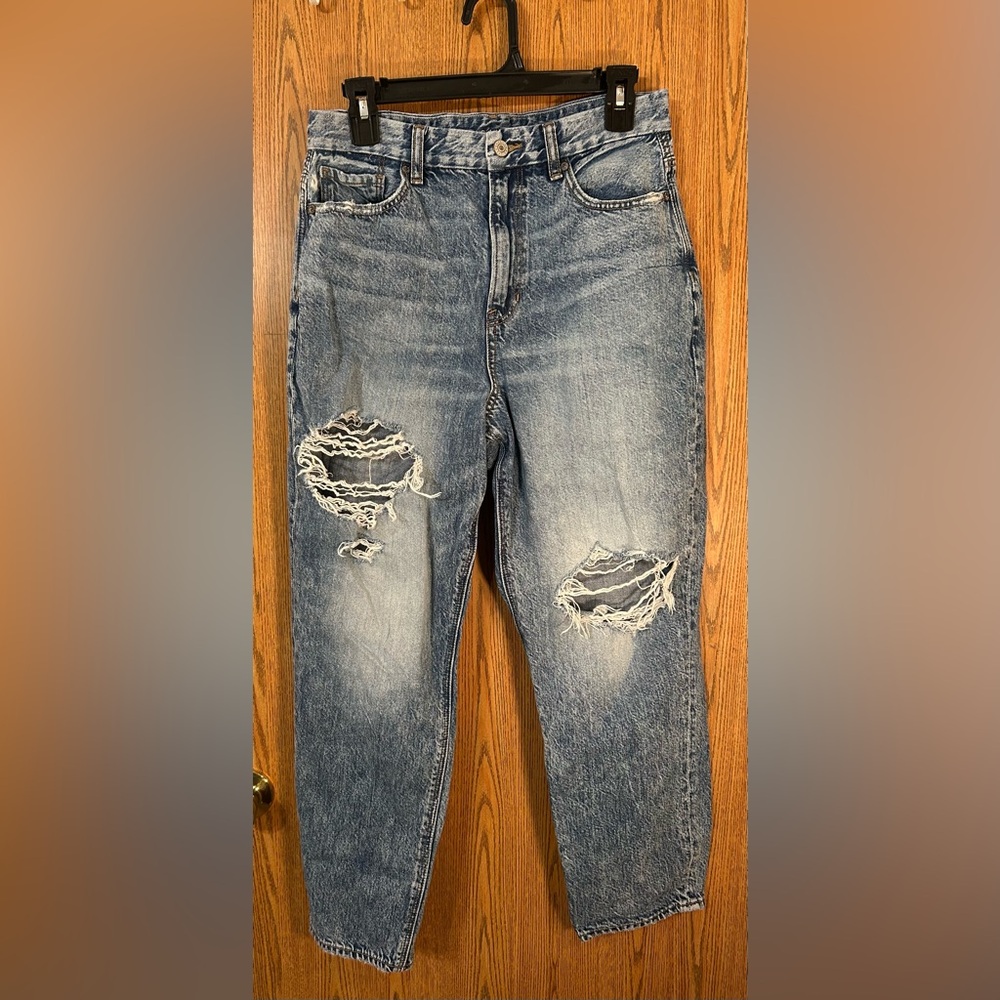 American Eagle High Waisted Distressed and Destroyed Curvy Mom Jeans